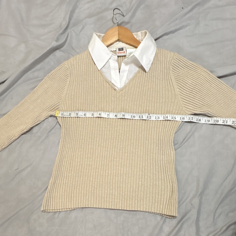 Faded Glory Y2K Womens M Ribbed Sweater Top Layered Collared Preppy Academia